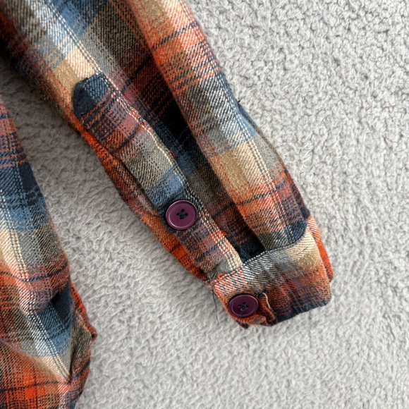 Angie Plaid Flannel Button-Down Shirt Women’s Small Rust Navy Tan Cotton Pockets - Picture 6 of 10